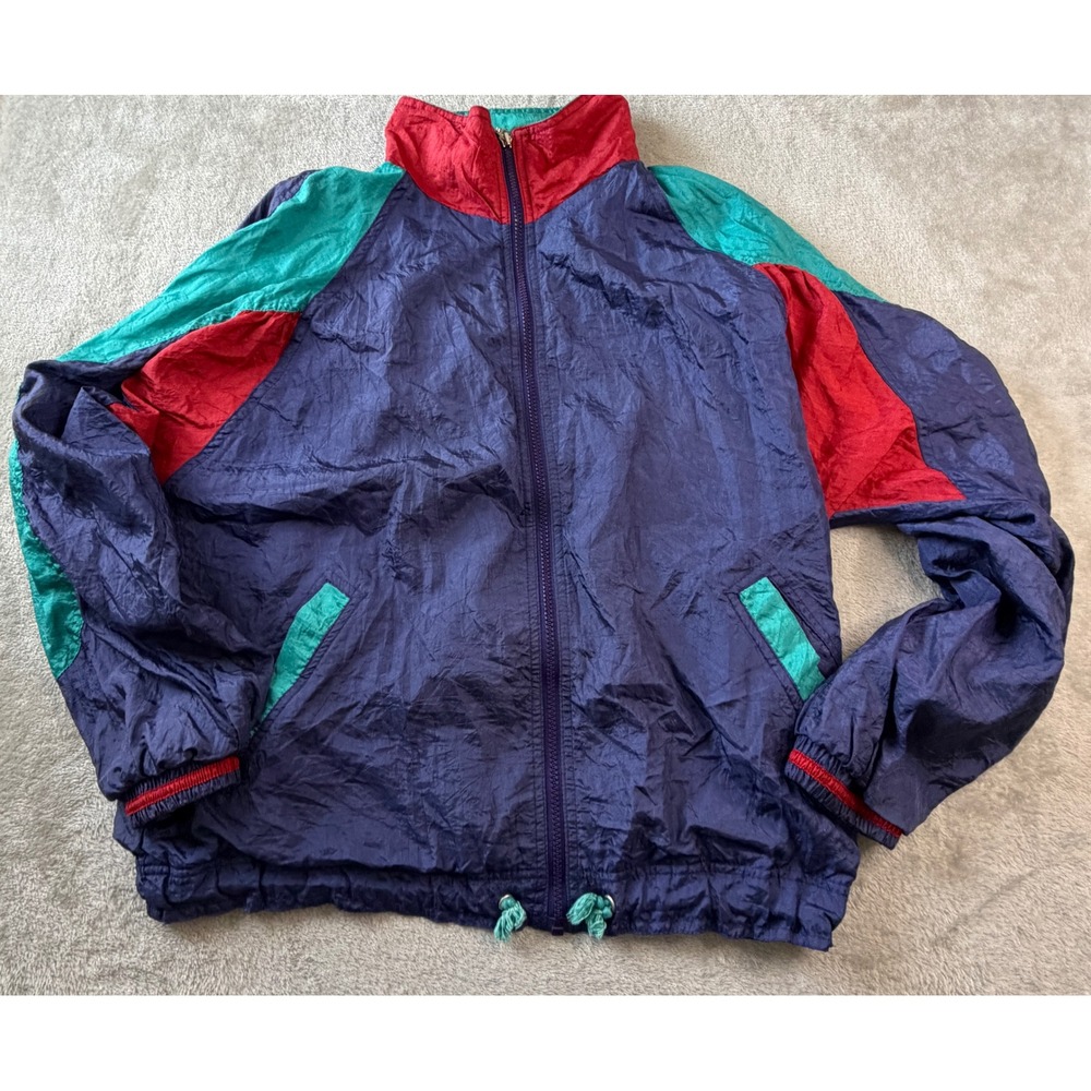 Athletic Works Windbreaker Jacket Mens Medium Purple Colorblock Vintage 90s Zip